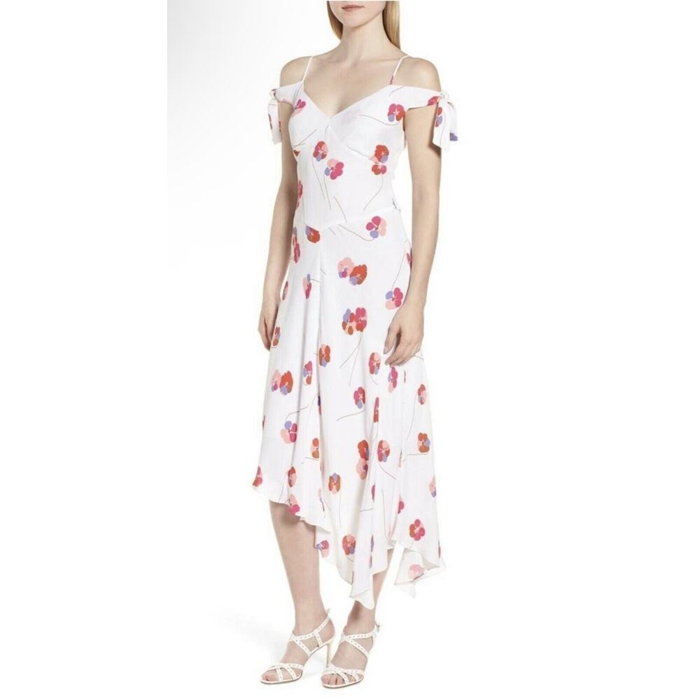 Lewit Romantic Flowy Floral Carla Cold Shoulder Dress Soft Feminine Size 8 NWT
